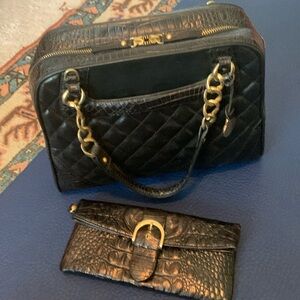 Brahmin black quilted / croc bag and wallet, 25th anniversary collection c.2007